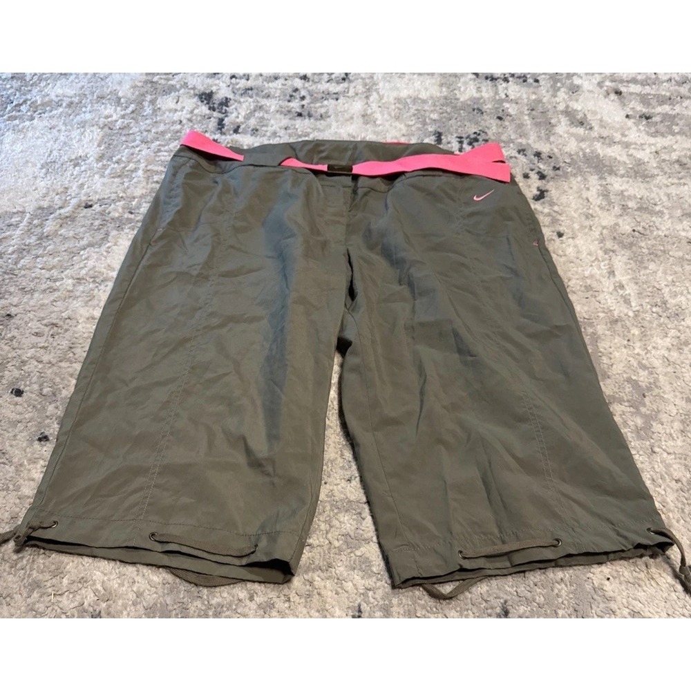 Nike Womens Sz XL X-large Green With Pink Belt Cargo Capri Pants